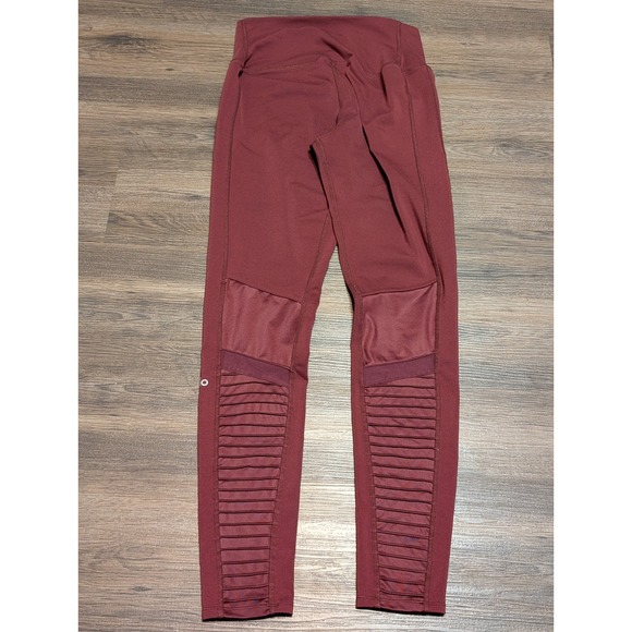 Alo Yoga High Waist Moto Leggings Burgundy Ribbed Panel Workout Medium READ - Picture 4 of 4